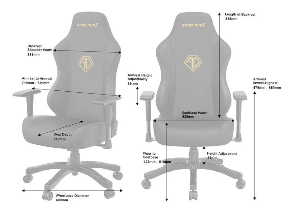 Anda Seat Phantom 3 Artificial Leather Gaming Chair with Adjustable Arms Elegant Black