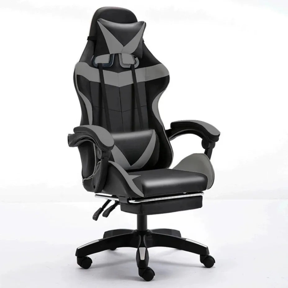 PB Artificial Leather Gaming Chair with Footrest Black/Grey