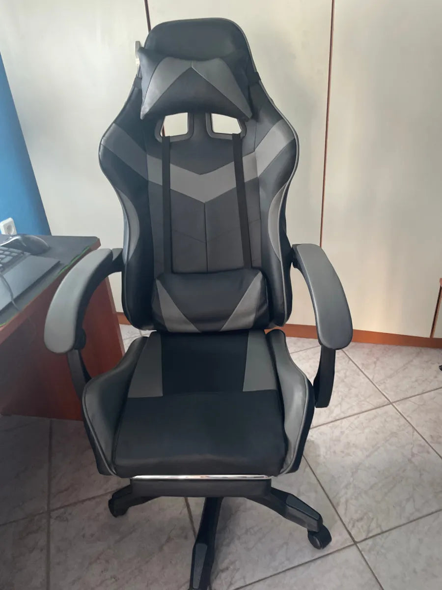 PB Artificial Leather Gaming Chair with Footrest Black/Grey