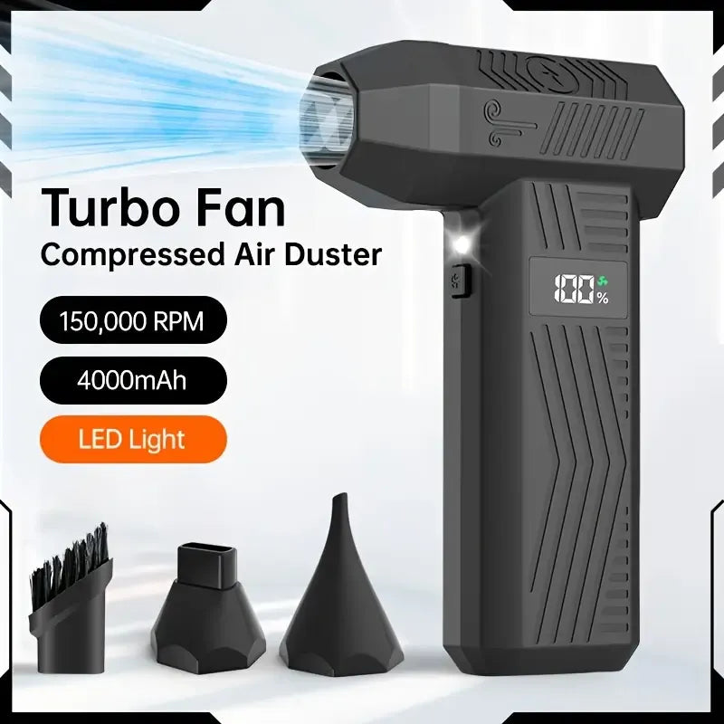Compressed Air Duster, 4-Gear to 150000RPM Electric Air Duster Portable Cordless Air Blower, for Cleaning Keyboard & PC, Air Cleaning Kit- air dusters-