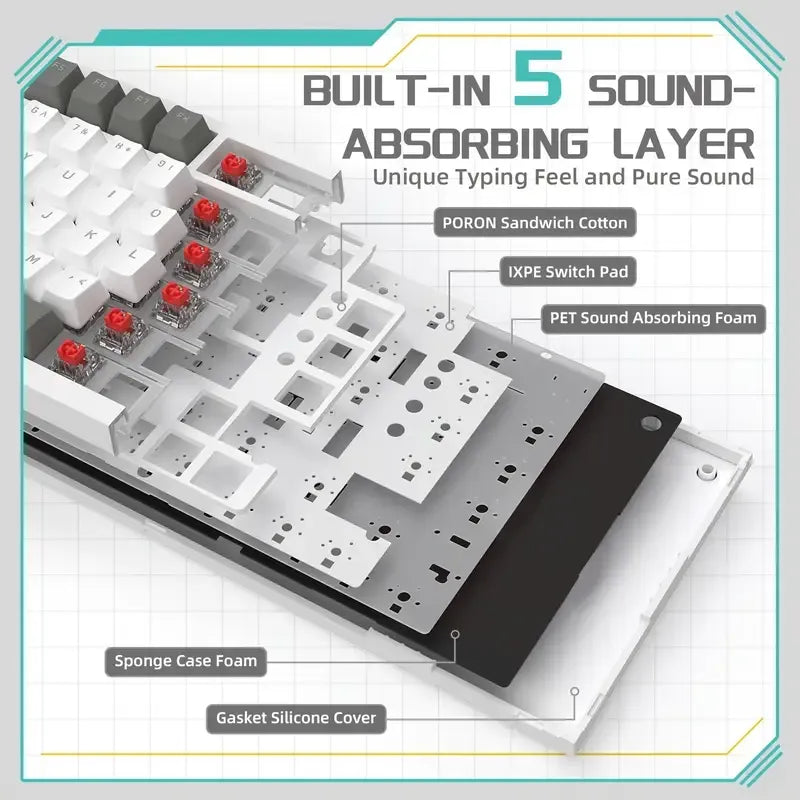 AK820 gray and white wired mechanical gaming keyboard