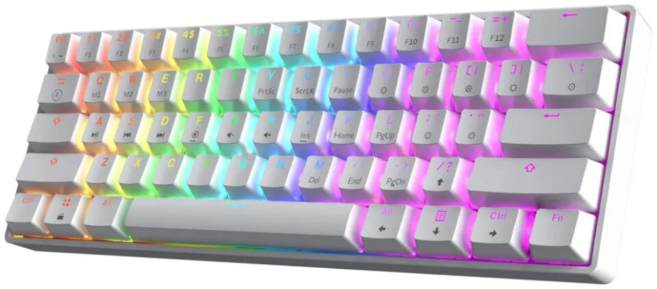 HK Gaming GK61 SE RGB Gaming Mechanical Keyboard 60% with Custom Red switches and RGB lighting (English US) White