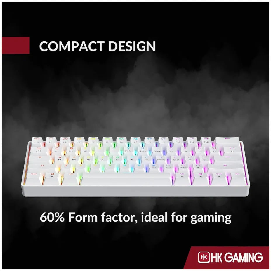 HK Gaming GK61 SE RGB Gaming Mechanical Keyboard 60% with Custom Red switches and RGB lighting (English US) White