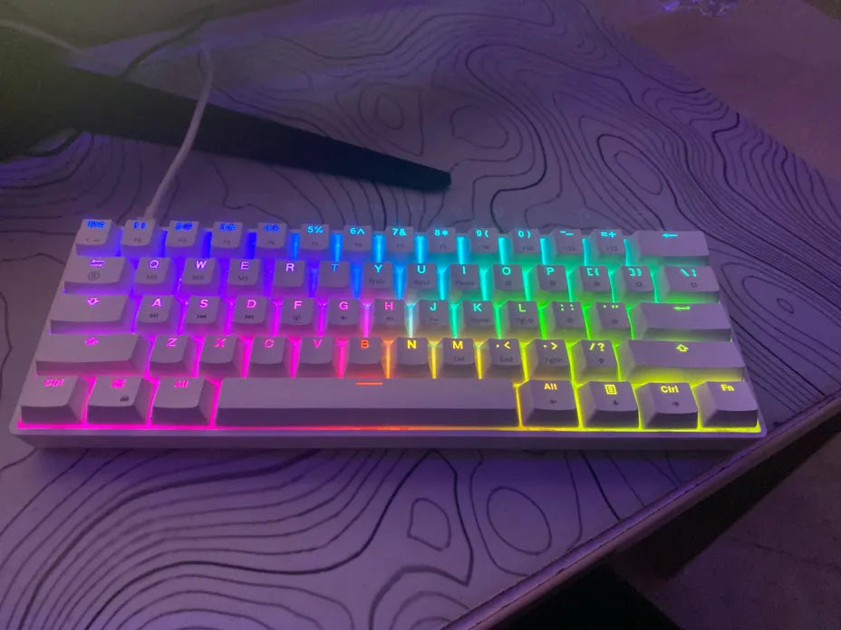 HK Gaming GK61 SE RGB Gaming Mechanical Keyboard 60% with Custom Red switches and RGB lighting (English US) White