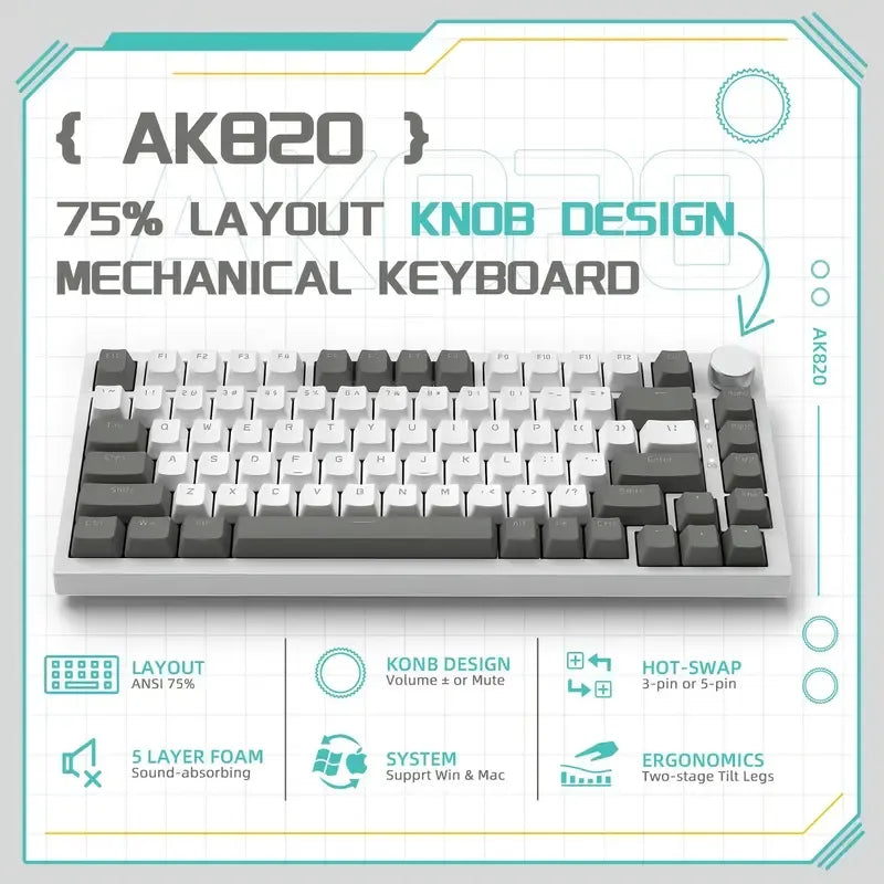 AK820 gray and white wired mechanical gaming keyboard