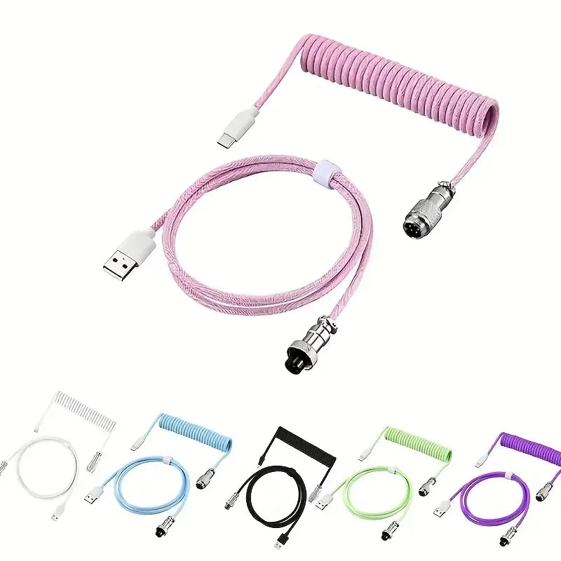 Mechanical Keyboard Coiled Cable Wire USB C USB Port Aviator Coiling Cable Desktop Computer Gaming Keyboard Accessories