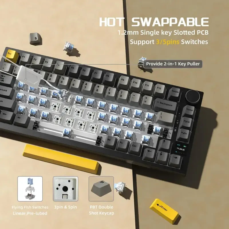 AJAZZ AK820PRO Full Key Hot-Swappable 75% Layout Wireless Mechanical Keyboard